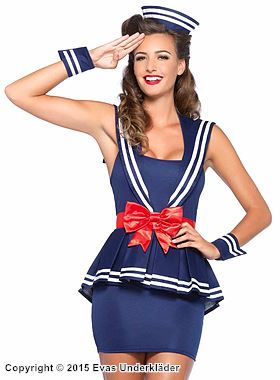 Female sailor, costume dress, big bow, pleats